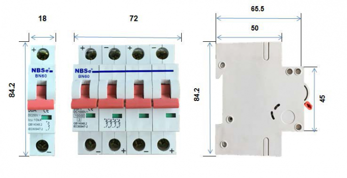 1000V 35MM Din Rail Mount DC Circuit Breaker , DC Miniature Circuit Breaker