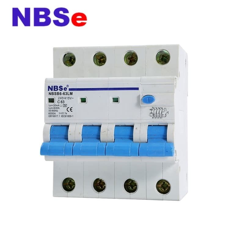 NBSB6-63LM Residual Current Protective Device , RCBO 4 Pole Circuit Breaker